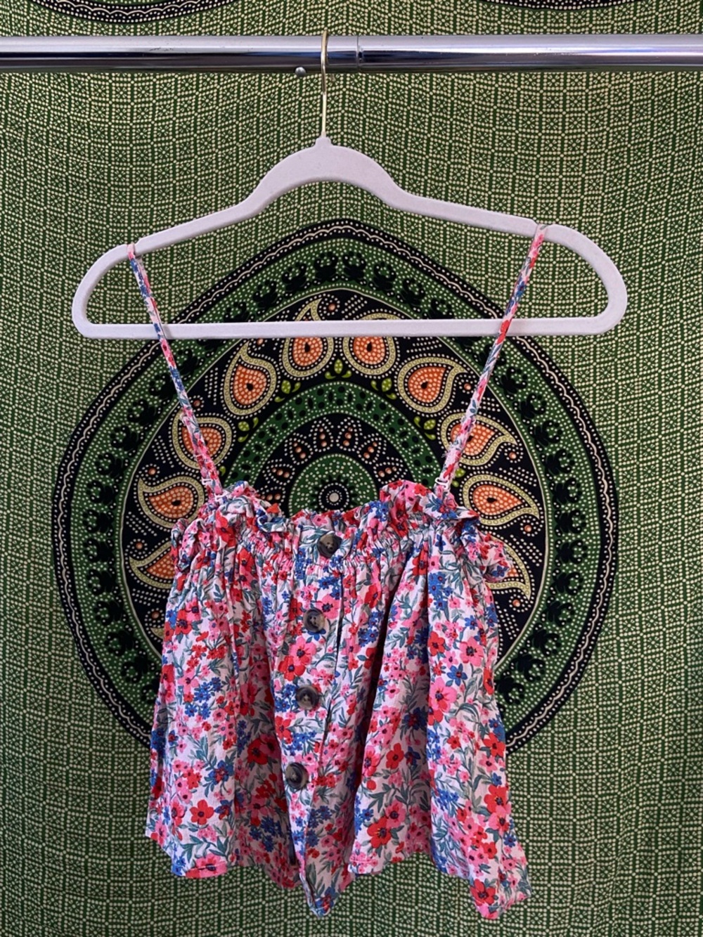 American Eagle Outfitters Floral Button-Front Pink Blue Red Tank Top